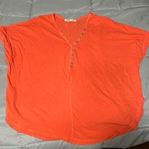 We The Free Orange Button Down Tee Shirt Size Medium